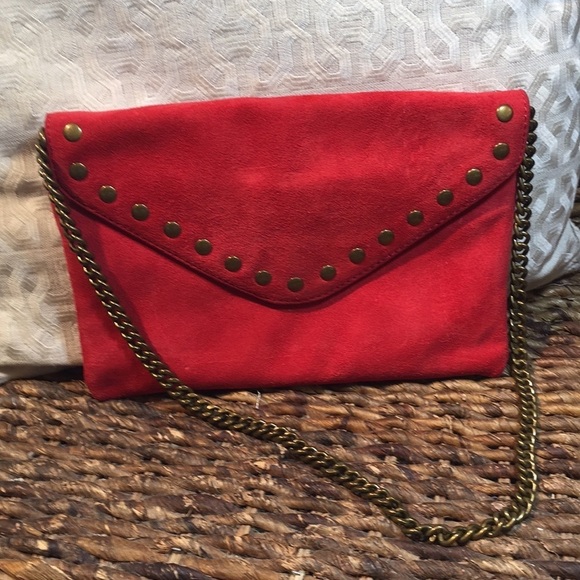 Rare Find J crew leather suede studded clutch shoulder bag - Picture 1 of 10